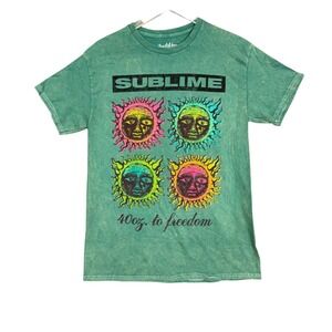 Sublime Band Tee Mens Medium Green 40oz. to Freedom Graphic T-Shirt Sun Grunge‎
